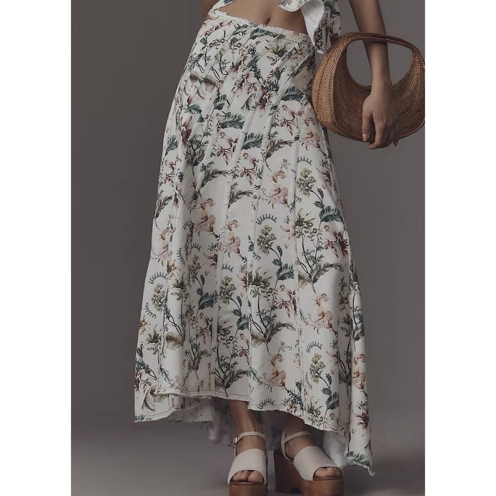 Anthropologie Botanical Swirled Seam Maxi Skirt Size 10 NWT